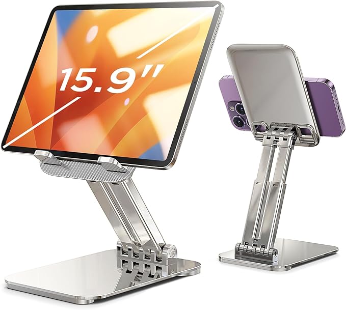 LISEN Fits iPad Stand Holder Adjustable and Foldable Tablet Stand for Desk Portable Monitor Stand Home Office Accessories Greater Stability for (4.7"-15.6") iPad/Tablets/Portable Monitor/PS