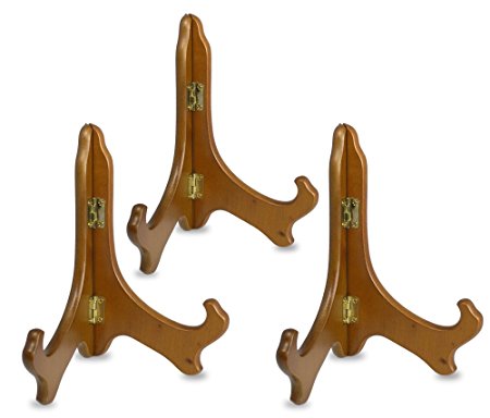 Wood Easels Folding Display Plate Stand Premium Quality Walnut - 7 Inch - Set of 3 Pieces