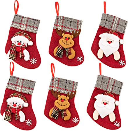 ZLXO NOVELTIES Mini Christmas Stockings | Small Christmas Stocking Set 3D Snowman, Santa and Reindeer Mini Stockings