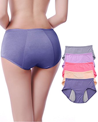 OUENZ Cotton Underwear Women,5 Pack Comfortable Menstrual Period Breathable Seamless Briefs Panties for Women