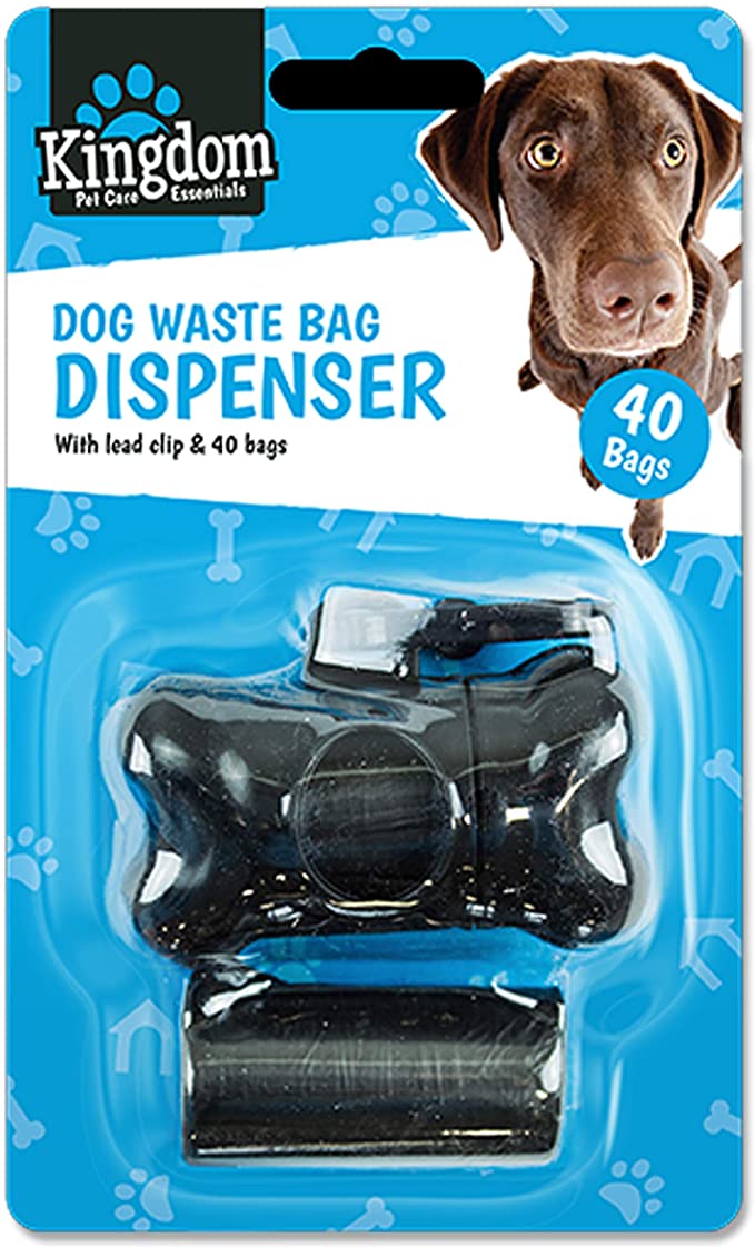 Kingdom Black Bone Shaped Dog Poo Bag Dispenser With 40 Bags & Clip For Lead Keys Bag Pet Waste Disposal