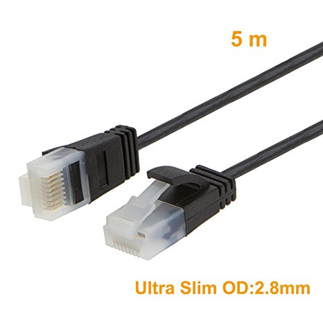 CableCreation Ultra Slim RJ45 Cat6A Ethernet Patch Cable, 50U” Gold Plated Contact &,UTP Network Cable Up to 10 Gigabit, Band Width:500MHZ, Low Profile Plug, 16ft/5m