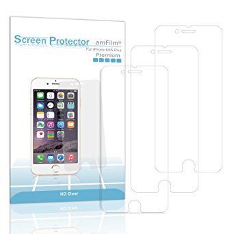 iPhone 6S Plus Screen Protector, amFilm® HD Clear Screen Protector for iPhone 6 Plus 5.5 inch 5.5" 2014 ATT Verizon T-mobile Sprint (3-Pack) [Lifetime Warranty]