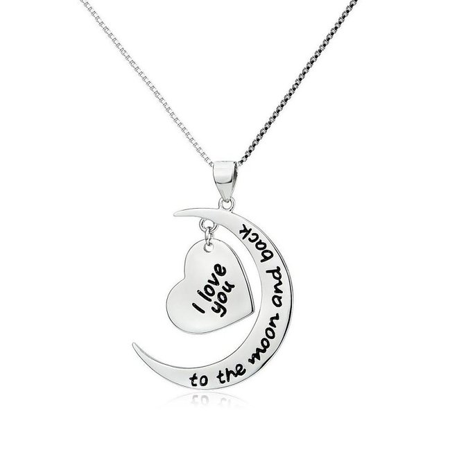 AnnieCos quotI Love You to the Moon and Backquot Heart and Moon Pendant Necklace