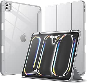 JETech Case for iPad Pro 13-Inch M4 (2024) with Pencil Holder, Clear Transparent Back Shell Slim Stand Shockproof Tablet Cover, Auto Wake/Sleep (Silver)