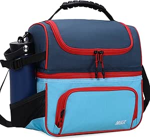 MIER 2 Compartment Lunch Bag Tote with Shoulder Strap for Men and Women Insulated Leakproof Cooler Bag, Blue