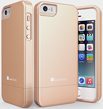 iPhone SE Case, GreatShield iSlide Dock-Friendly Slim-Fit PolyCarbonate 2-Piece Hard Slider Case Back Cover for Apple iPhone SE / 5S / 5 (Gold)