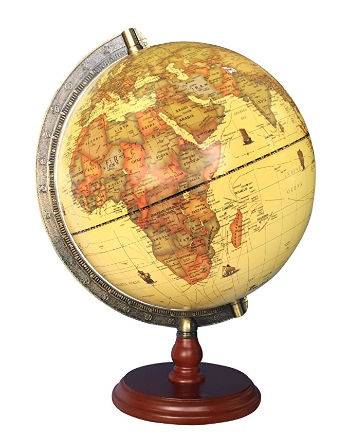 Exerz Antique Globe (Large Dia 10"/25cm) With A Wood Base, Political Desktop World Globe