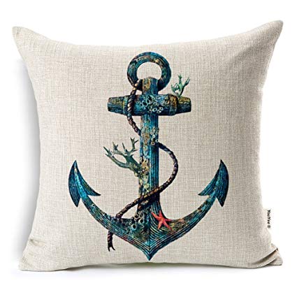 VOGOL Cotton Linen Throw Pillow Case Cushion Cover, Nautical Anchor Sailing Map,18 X 18-Inch for Bedding Sofa Chair Car Seat