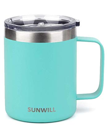 SUNWILL Coffee Mug, Vacuum Insulated Camping Mug with Lid, Double Wall Stainless Steel Travel Tumbler Cup, Coffee Thermos Outdoor, 12oz Teal