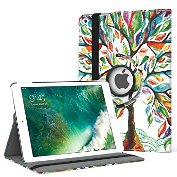 MoKo Case for New iPad 2017 9.7 Inch - 360 Degree Rotating Cover Case with Auto Wake / Sleep for Apple All-New iPad 9.7 Inch 2017 Release Tablet, Lucky TREE