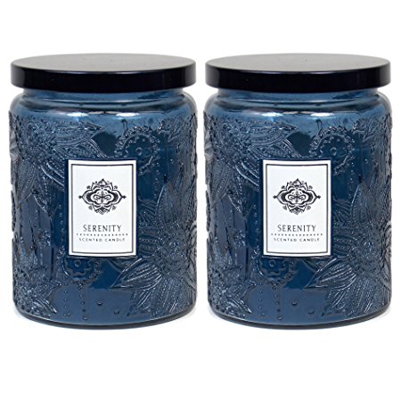 Dynamic Collections 2 Aromatherapy Scented Candles - Serenity - Two 16 Ounce Glass Mason Jar Candles with a 100 Hour Burn Time - A Great Gift and Beautiful Decor Piece!