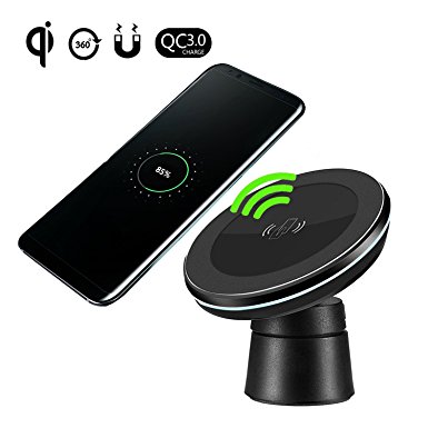 Fast Wireless Car Charger Spedal Quick Charger Magnetic Phone Holder Air Vent for iPhone X/ iPhone 8 Plus/ iPhone 8/ Samsung Galaxy Note 8/ S8/ S8 Plus and All Qi-Enabled Devices