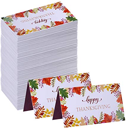 Supla 100 Pcs Autumn Thanksgiving Place Cards Fall Leave Escort Cards with Floral Leaf Prints Table Guest Seating Name Cards Number Cards Buffet Food Cards 3.5" x 2" for Harvest Party Table Setting