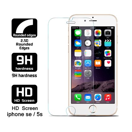 iPhone 5s Screen Protector,iPhone 5 Tempered Glass Anti-Fingerprint 9H Hardness Curved Edge Bubble Free Anti-Scratch Premium HD Clear Ultra Thin iPhone 5c Glass