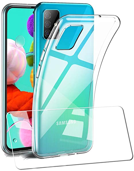 UCMDA Case for Samsung Galaxy A51 - Shockproof Protective Soft TPU Case with Tempered Glass Screen Protector (Clear)