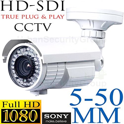 USG HD-SDI High Definition 1080P 2MP CCTV Bullet Security Camera: 1920x1080 Resolution, 5-50mm Vari-Focal Lens 10x Optical Zoom, 72x IR LEDs For 200 Feet Night Vision, IR-Cut, WDR, Motion Detection, DNR, 1/2.5" SONY IMX122 CMOS Image Sensor ***** Simple Home or Business Plug & Play High Definition Video Surveillance!
