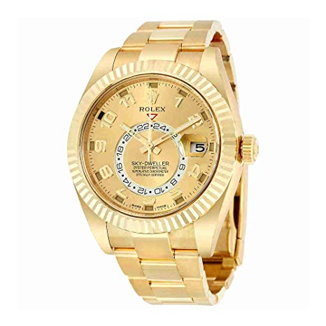 Rolex Sky Dweller Champagne Dial GMT 18kt Yellow Gold Mens Watch 326938CAO
