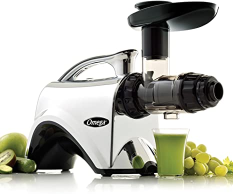 Omega NC900HDC Juicer Extractor and Nutrition System Creates Fruit Vegetable and Wheatgrass Juice Quiet Motor Slow Masticating Dual-Stage Extraction with Adjustable Settings, 150-Watt, Metallic