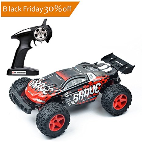 Vatos RC Car Off Road High Speed 4WD 40km/h 1:12 Scale 50M Remote Control 15 Mins Playing Time 2.4GHz Electric Vehicle Buggy Truck with LED Night Vision (RED UPGRADED)