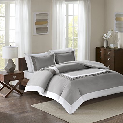 Comfort Spaces - Malcom Mini Duvet Cover Set - 3 Piece – Grey - Queen Size, Includes 1 Duvet Cover, 2 Shams