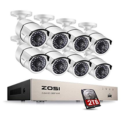 ZOSI Full HD 1080P PoE Video Security Cameras System,8CH 1080P Surveillance NVR, 8x2.0 Megapixel IP Cameras, Power Over Ethernet, 120ft Night Vision with 2TB Hard Drive Preinstalled