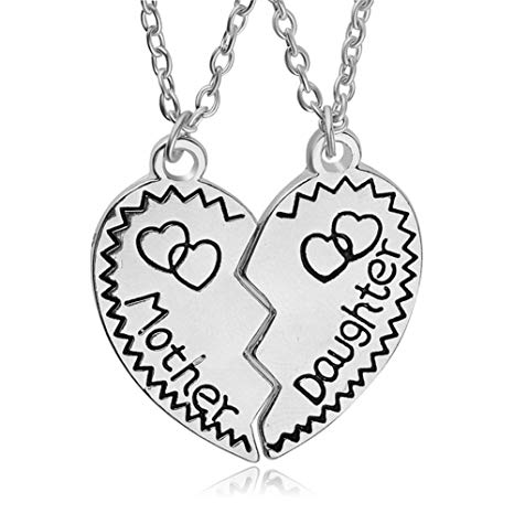 Gifts for Daughter Mom 2pcs Mother Daughter Split Broken Heart Pendant Necklace Set Family Mom Daughter Gifts from Mother Daughter Silver