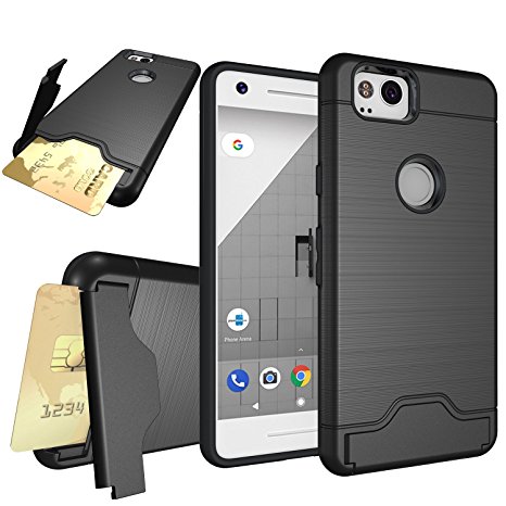 Ownest Google Pixel 2 Case,Card Slot Wallet Fit Card with kickstand and Full Body Shock Absorption Protective Phone Case for Google Pixel 2-Black