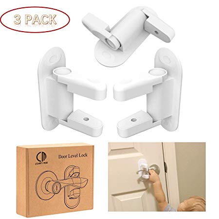 Child Safety Proof Door Lock Handle Lever (White of Pack 3)