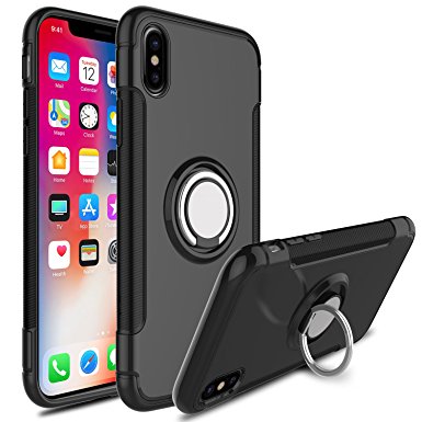 Innens iPhone X Case, Shock-Absorption Anti-scratch Slim and Back Magnetic Circle Cover Case with 360 Degree Rotating Ring Kickstand for iPhone X 10 (black)