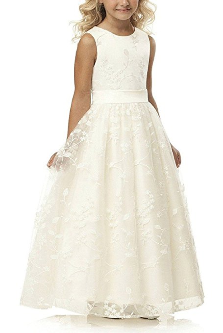 Carat Line Wedding Pageant Lace Flower Girl Dress With Belt 2-12 Year Old