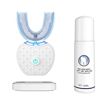 Ultrasonic toothbrush, Automatic Toothbrush 360° Electric Sonic Toothbrush Teeth Whitening Kit With LED Light, Lebond Electric Toothbrush Teeth Whitening,white