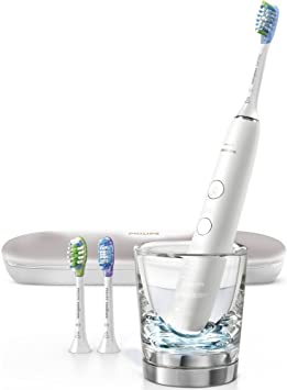 Philips Sonicare DiamondClean Smart 9300 Electric Rechargeable Power Toothbrush, For Complete Oral Care, includes 3 brush heads, glass charger and travel case, White