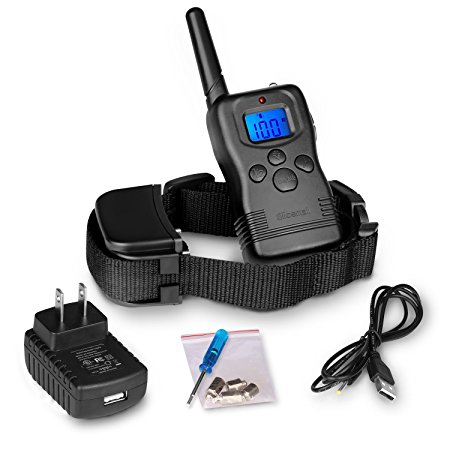 Slicemall Rechargeable Dog Training Collar With Remote Blue Backlight LCD E-collar Beep/Vibration/Shock New Version