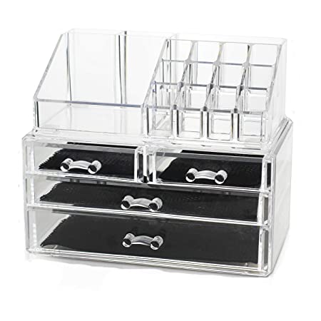 Unique Home New Design Bottom Layer Increase Fits Most Conceal Acrylic Makeup Organizer and Cosmetic Make Up Organizer Countertop Storage Box Brush Holder Clear Jewelry Organizer Bathroom Vanity Tray