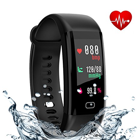 Fitness Tracker, Smart Watch With Color Screen, Heart Rate and Blood Pressure Monitor, Activity Tracker,IP67 Waterproof, Pedometer, Sleep Monitor, OLED, Bluetooth 4.0, Compatible with Android and IOS