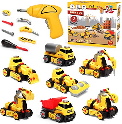7 in 1 Take Apart Truck Construction Set - STEM Learning Toy w/ Electric Drill, DIY Engineering Building PlaySet w/ Lights, Sounds, Push & Go Educational Builder Set for Kids, Boys & Girls, Ages 4