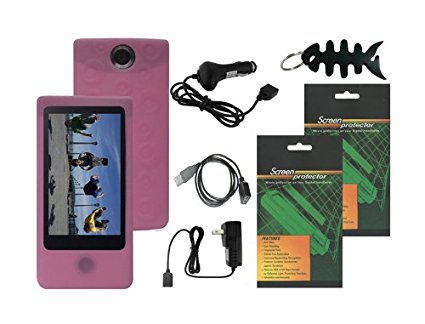 iShoppingdeals - Premium Accessory Bundle Combo for Sony Bloggie Touch (MHS-TS20/MHS-TS10) 4GB 8GB: Pink Skin Case Cover, USB Data Cable, Car Charger, Travel / AC Charger, Screen Protector, and Smart Cord Wrap