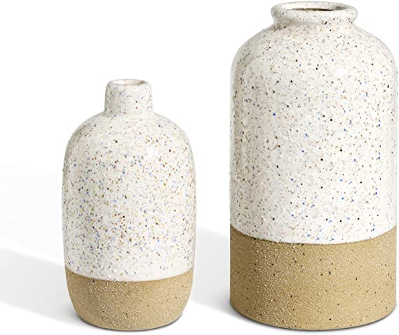 ComSaf Ceramic Vases Pack of 2, Modern Tall Floral Vase for Rustic Home Decor, Decorative Flower Vases for Farmhouse Centerpieces Table Living Room Office, Floral Arrangements Gifts, 6 inch, 9 inch