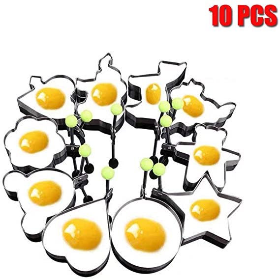 Fried egg rings,10 Pack Stainless Steel Fried Egg Rings Set,Egg Shaper Pancake Form Mold Maker with Handle Non-Stick for Griddle Pan