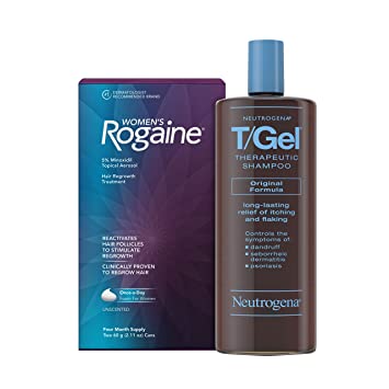 Women's Rogaine 5% Minoxidil Foam Topical Treatment for Hair Regrowth, Thinning and Loss, 4-Month Supply+ Neutrogena T/Gel Original Therapeutic Shampoo, 16 fl. Oz