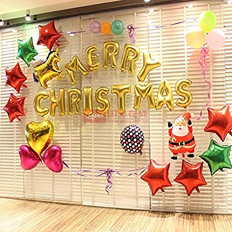 AuroTrends 16" Letters Merry Christmas Foil Balloons Party Decorative Balloons