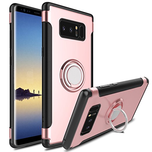 Innens Galaxy Note 8 Case, Shock-Absorption Anti-scratch Slim and Back Magnetic Circle Cover Case with 360 Degree Rotating Ring Kickstand for Samsung Galaxy Note 8 (Rose Gold)