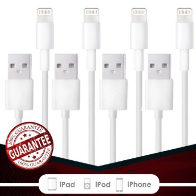 4PACK 6FT 8 pin USB Lightning Cables Charger Cord iPhone SE 6s Plus 6 Plus 6s 6 5s 5 iPad Air 2 iPad Mini [iOS 9 Compatible] Fierce Cables®