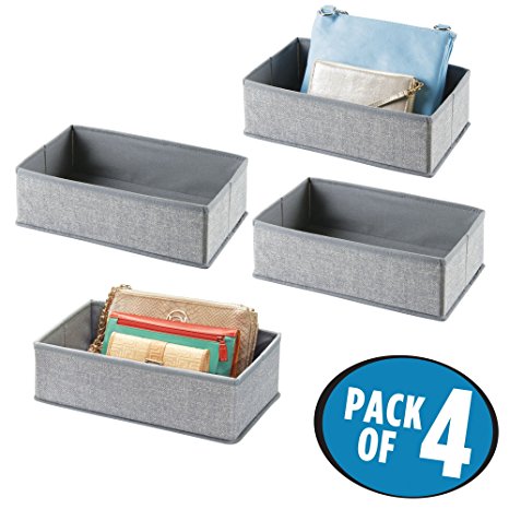 mDesign Rectangular Soft Fabric Dresser Drawer and Closet Storage Organizer for Lingerie, Bras, Socks, Leggings, Clothes, Jewelry, Scarves - Pack of 4, Light Gray