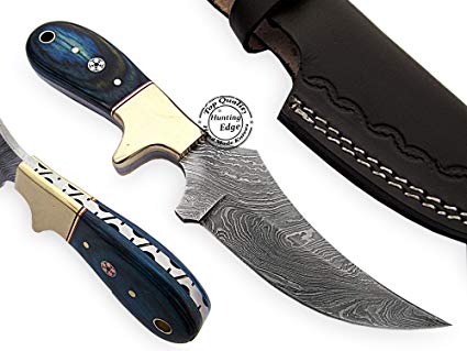 Beautiful Blue Wood Handmade Damascus Steel Hunting Skinner Knife Prime Quality, Promotional Price