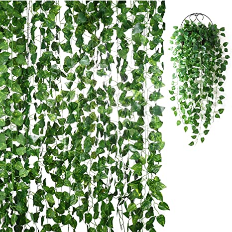 IMIKEYA 18 Pack Artificial Ivy Leaf Plants Vine Hanging Garland Ivy Vines Fake Ivy Garland for Wedding Party Decoration Office Garden Wall Greenery Decoration, Style 1