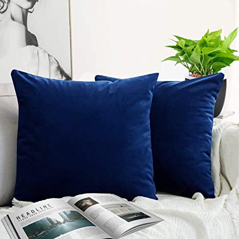 JUEYINGBAILI Throw Pillow Covers Velvet Decorative 2 Packs Ultra-Soft Pillowcase Solid Color Square Cushion for Farmhouse,Couch,Chair,Sofa,Bedroom,Car,18 x 18 Inch,Navy Blue