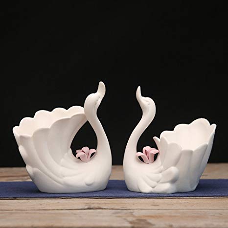 Gift Prod Beautiful Swan Plant Window Boxes Swan Pot Set of 2 Cute Swan Flower Pot,Modern White Ceramic Succulent Planter Pots / Tiny Flower Plant Containers (Style 14)