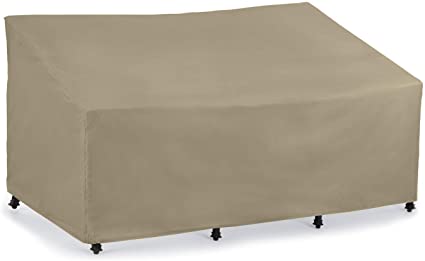 SunPatio Outdoor Patio Sofa Cover, Waterproof Veranda Couch Cover with Seam Taped, Deck Furniture Cover with Air Vent, All Weather Protection, Large Couch Cover, 80" L x 36" W x 30" H, Neutral Taupe